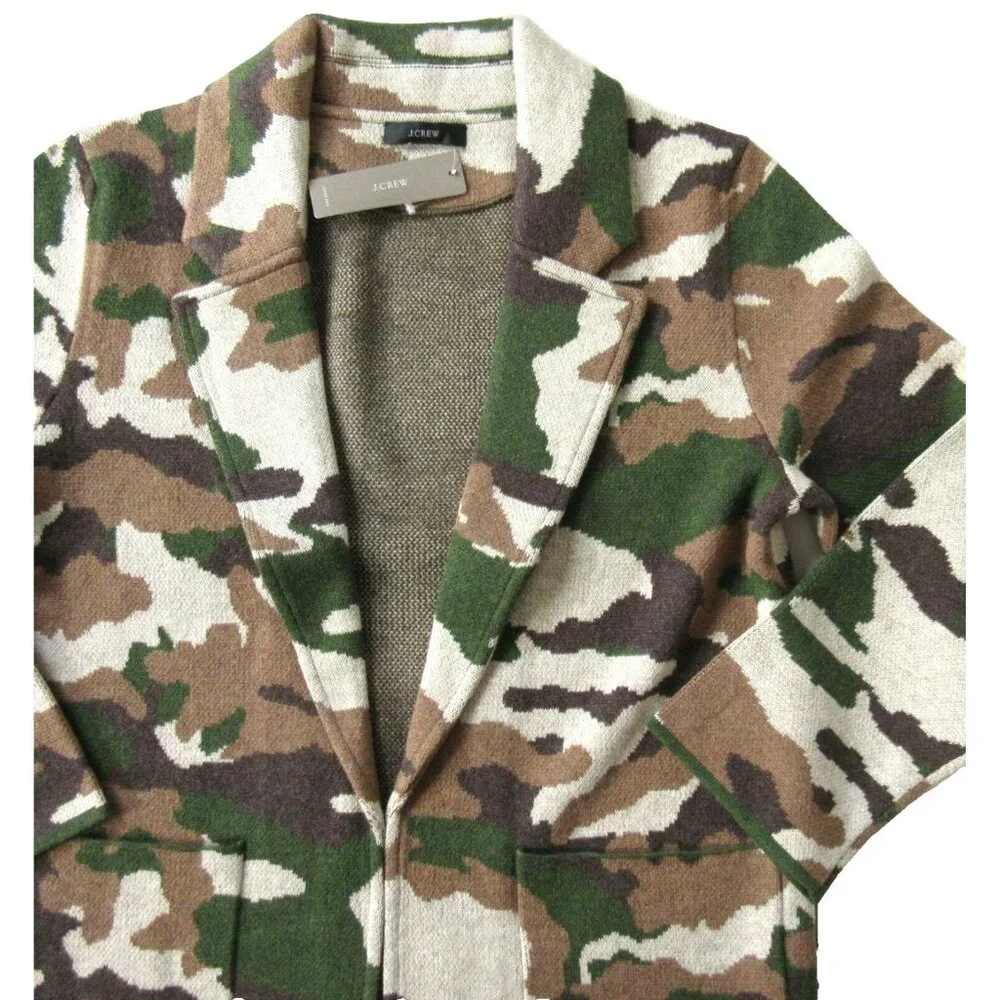NWT J.Crew Sophie Coffee Camo Camouflage Open-Front Sweater Blazer Cardigan XXS